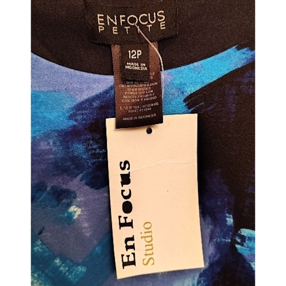 Enfocus Studio Blue, Purple and Black Floral Women's Dress Size 12 Petite NWT - Picture 3 of 3